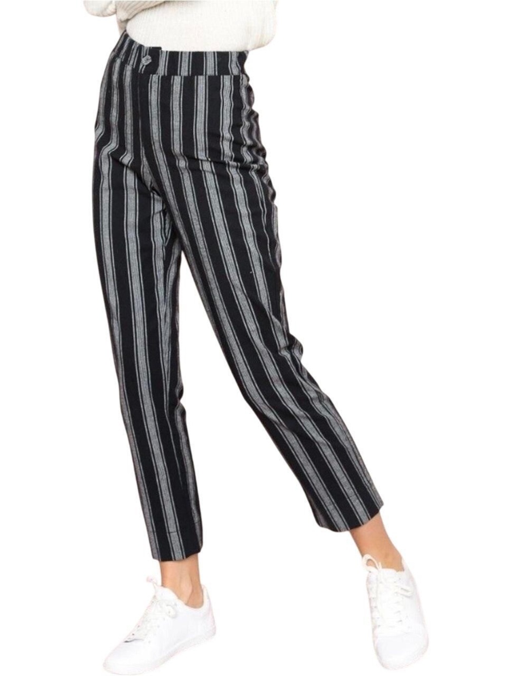 Brandy Melville Tilden Black Gray Stripe High Rise Tapered Ankle Cotton Pants